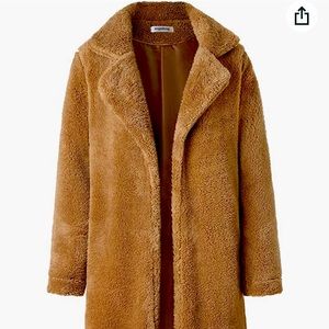 Fuzzy fleece lapel open front long cardigan coat